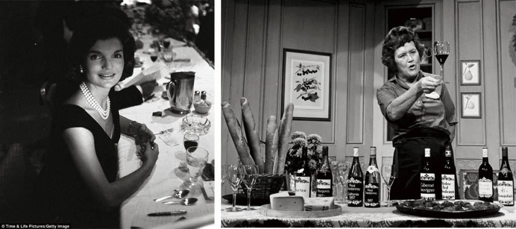 photos of Jackie Kennedy and Julia Child with wine